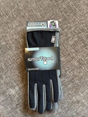 isotoner Women's Black and Gray SmartTouch Touchscreen Gloves
